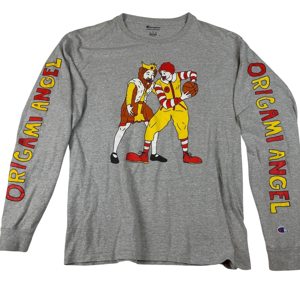 Champion Origami Angel Long Sleeve Shirt Large Gray‎ Burger King Ronald McDonald